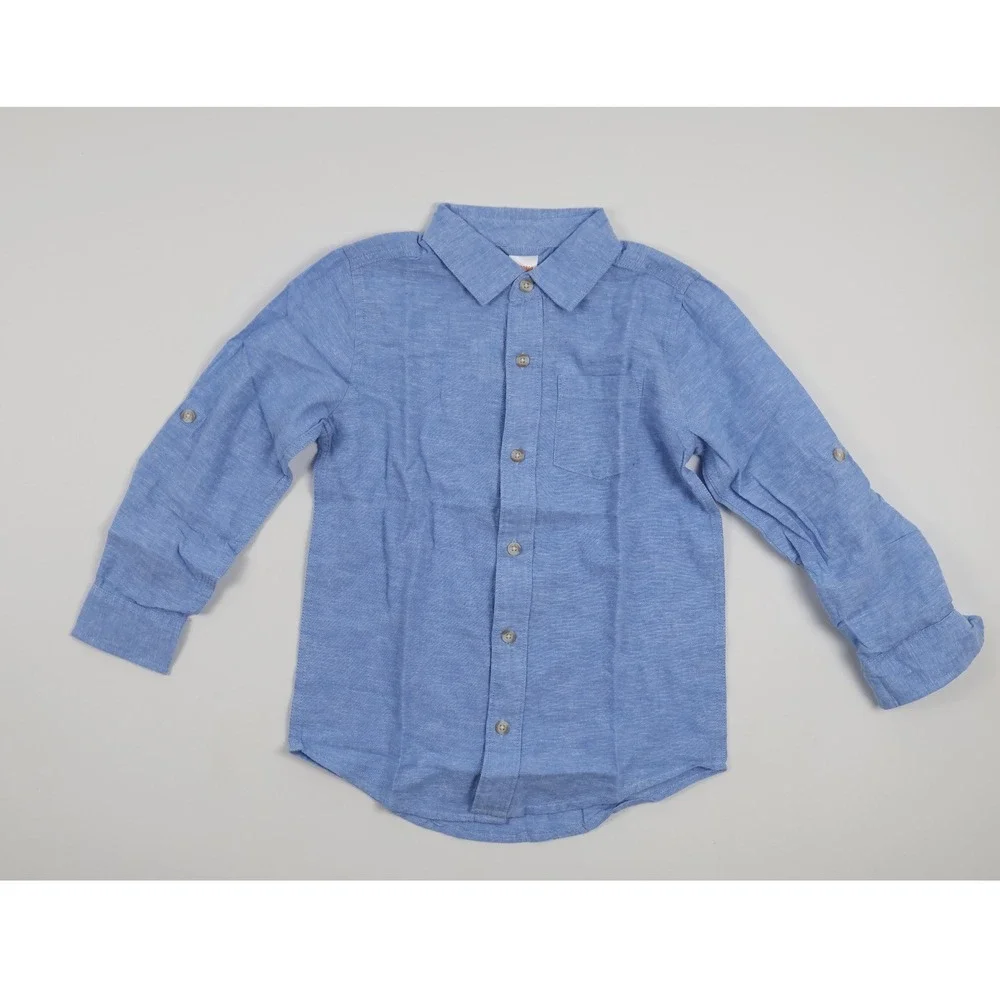 Gymboree Button Down Shirt Blue Solid Size 7 Linen Blend NWT